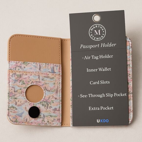 Martha Stewart Passport Holder with AirTag Slot Travel Wallet Floral Design - Picture 4 of 12